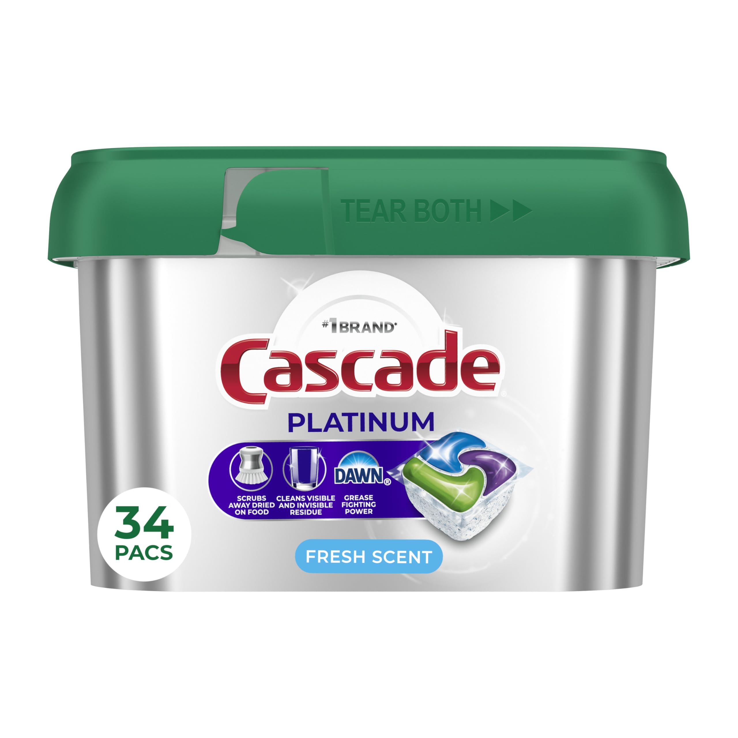 Cascade Platinum Dishwasher Pods Fresh Scent, 34 Count | Trusted by Dishwasher Brands - main product image
