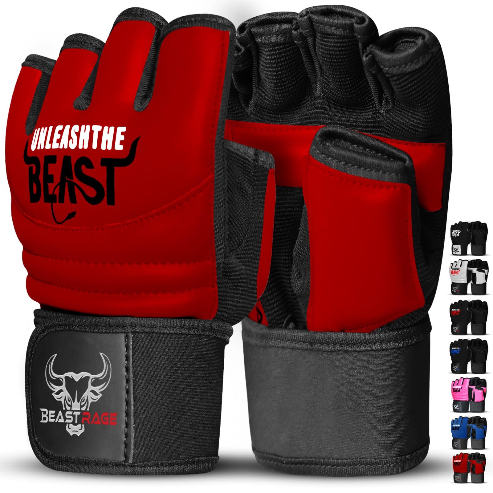 BEAST RAGE Punch Bag Taekwondo Karate Gloves for Men and Women,Half Finger MMA Kickboxing Sparring Martial Arts Boxing Fight Gloves Training Light Workouts,Muay Thai,Karav MAGA (Red, 2XL)