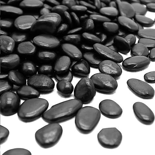 Piedras pulidas de 10 libras, piedras naturales a granel, rocas de paisajismo para plantas, acuario, pecera, grava decorativa, color negro, 0.39 a