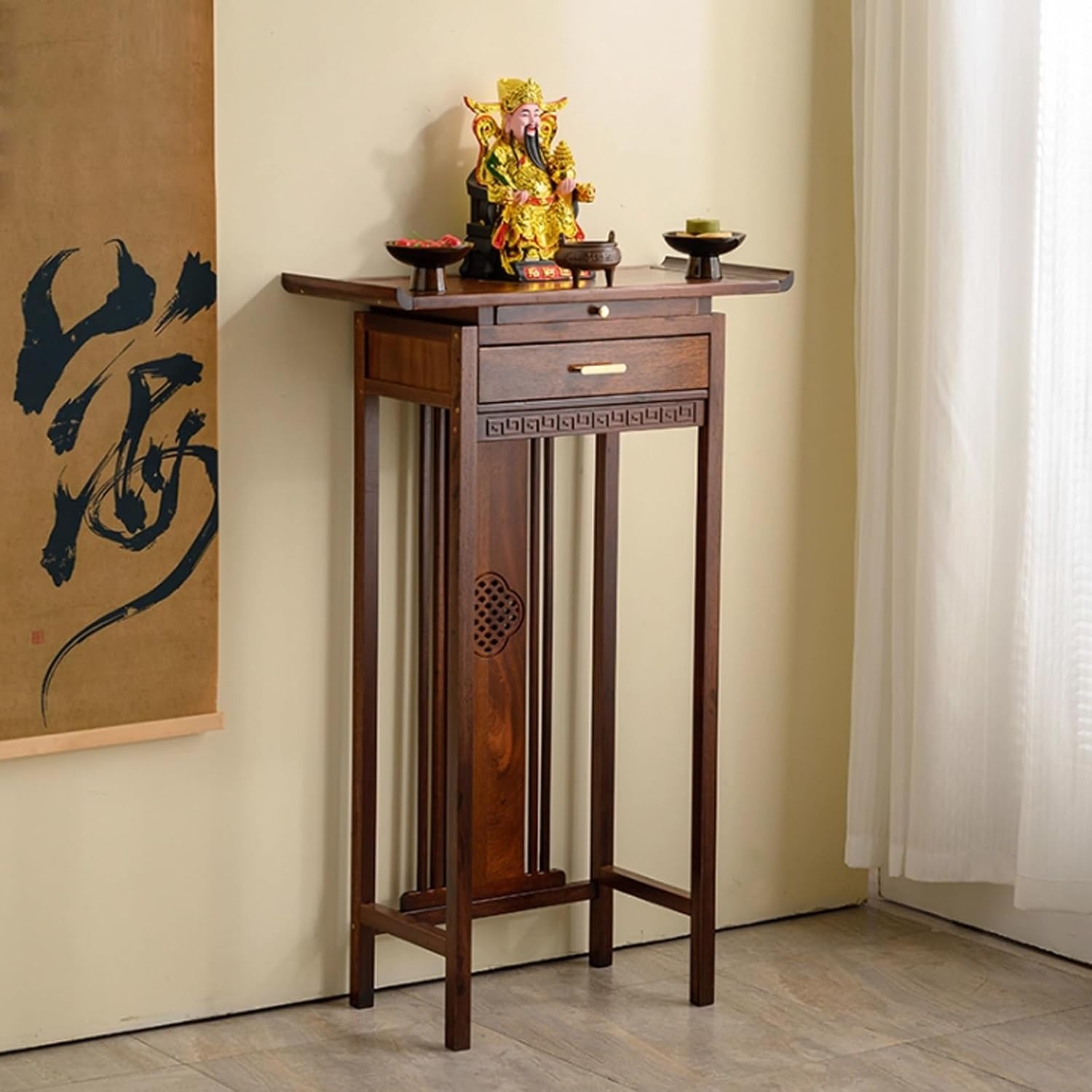 Buddha Altar Table with Storage for Home,Pooja Cabinet,Chinese Cabinet Pedestal Offering Table,for Storage for Worship & Prayer