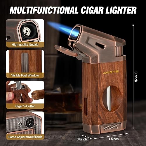 Miniatura 4 de Travel Cigar Humidor Case - Cedar Lined, V Cut Cutter, Portable Humidor with Humidifier & Hygrometer, Holds 7-9 Cigars, Includes Lighter - Gift Set