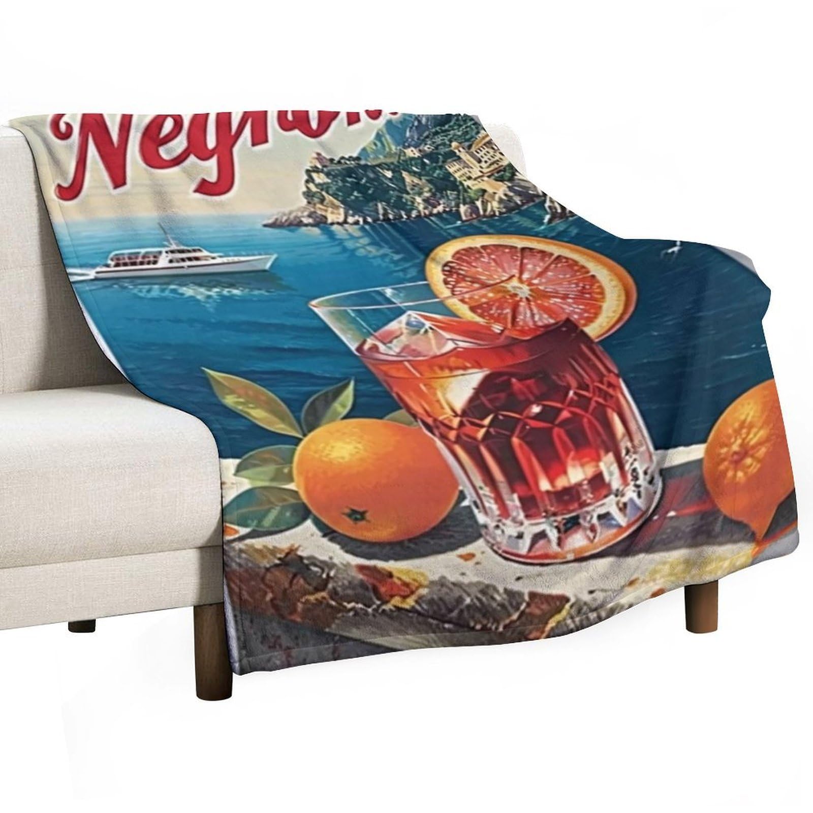 YHGSREUOH Negroni Cocktail Italian Coastal Town 04 Flannel Blankets Fleece Soft Throw Lightweight Plush Gifts for Couch, Bed, Cozy Sofa Plush, Chair, Lovers 150x200cm(60x80in)
