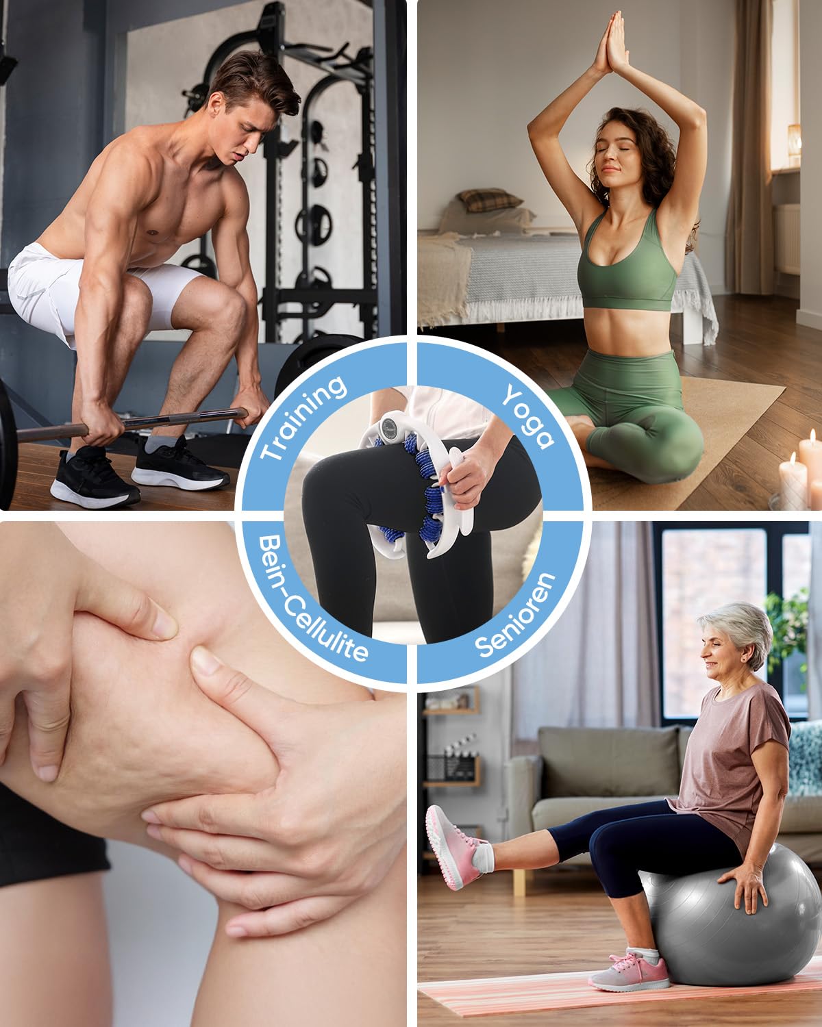 Neu Beine Roller Cellulite MassagegeräT, 14 Rolle Anti Cellulite Oberschenkel, 360° Massageroller Beine Mit Griff, Bein Massage Faszienrolle für Lipödem, Lymphdrainage, Circular Leg Clamp Massage