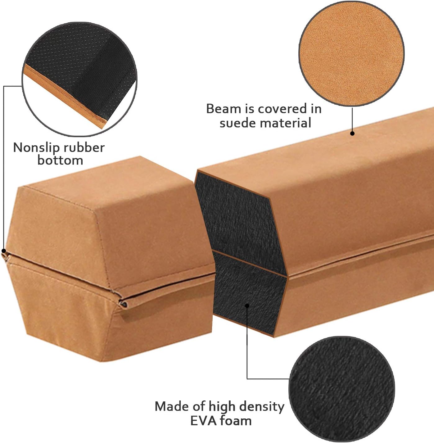 FBSPORT 8ft/9ft/9.5ft Balance Beam Folding Gymnastics Beam Foam Balance Floor Beam Equipment for Kids Adults, Suede Cover Anti Slip Base with Carry Bag for Home School Gym Training