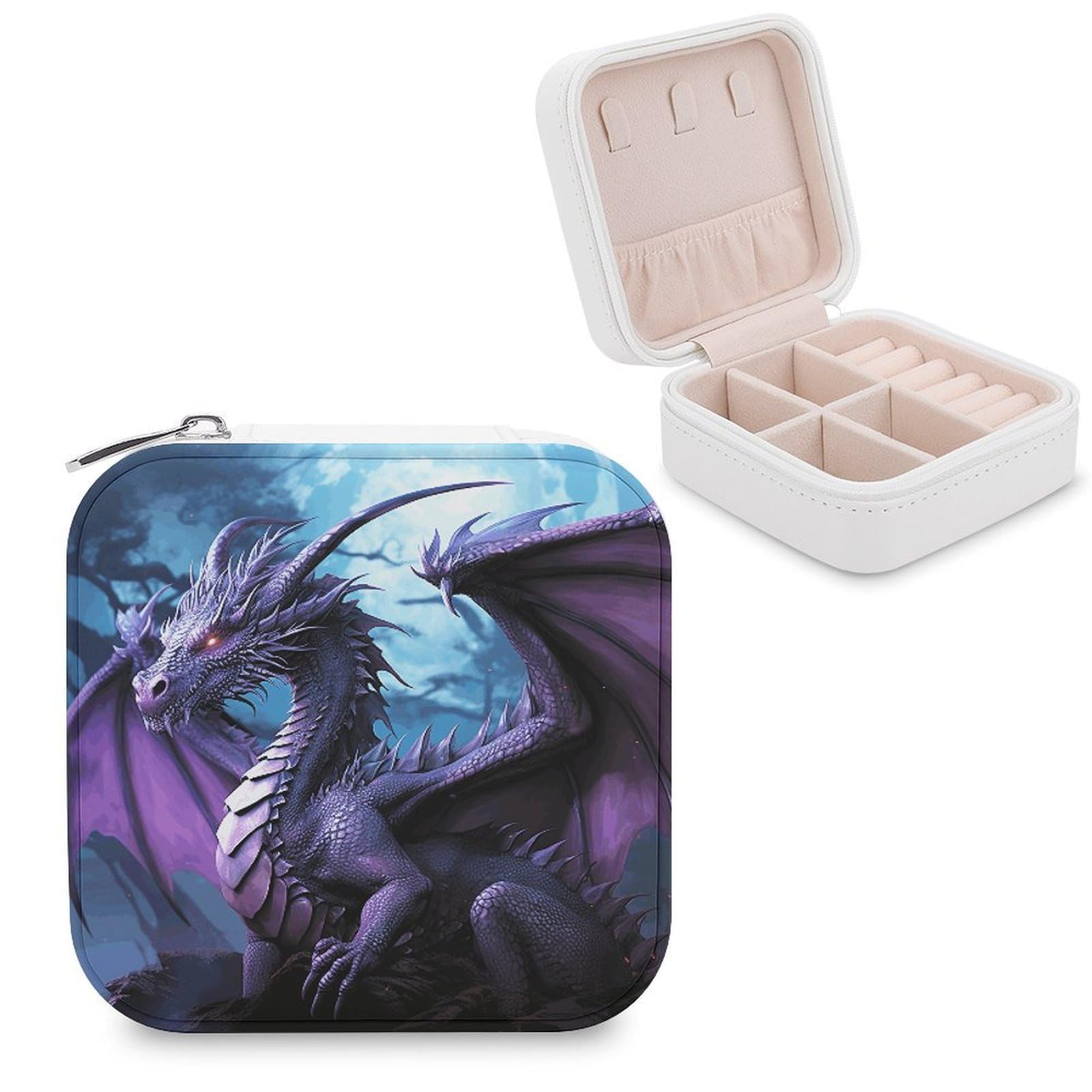 VstaDank Purple Dragon Purple Moon Jewelry Box Exquisite Leather Jewelry Organizer Portable Trinket Organizer Fashion Travel Jewelry Case for Rings Earrings Necklaces Unique Gifts for Women