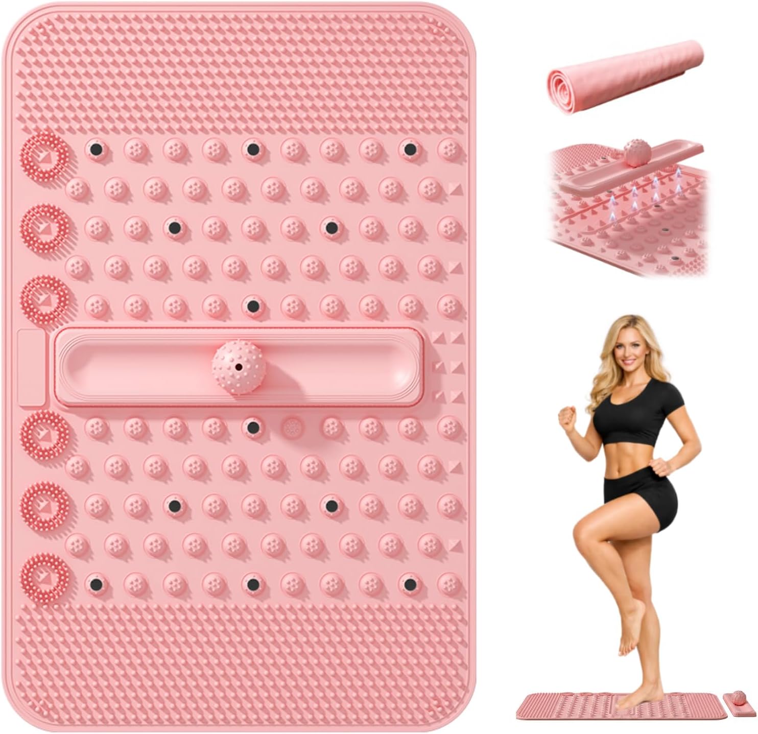 Foot Massage Mat with Soft TPE Silicone – Reflexology Acupressure Foot Pad with Removable Massage Ball, Roll-Up Portable Design for Plantar Fasciitis, Foot Pain Relief & Circulation, Home Office Use