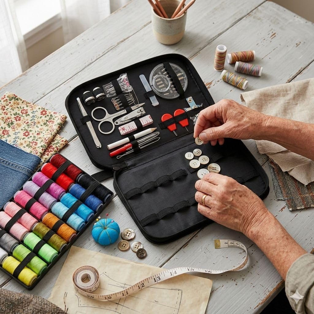 Professional Sewing Kit with 100+ Pieces, Portable Travel Case with 30 XL Thread Spools, Scissors, Needles and Complete Accessories for Travel, Emergencies, Beginners and Home
