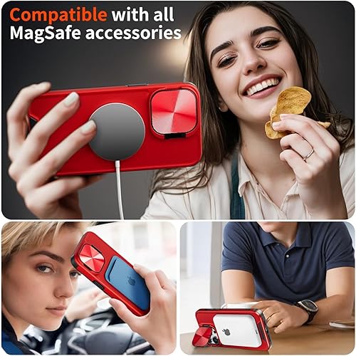 Miniatura 6 de Buysing Funda para iPhone 15 Pro con soporte compatible con MagSafe Funda magnética resistente de metal invisible para cámara con soporte duro mate