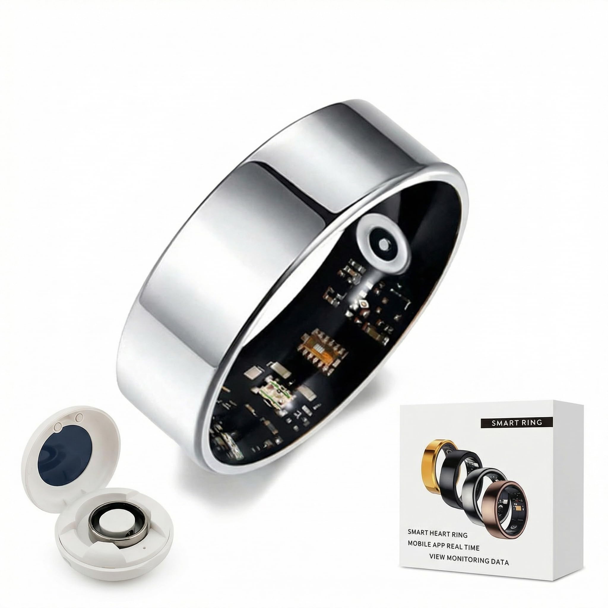 Smart Ring for Women & Men with Charging Case, 24/7 Sleep & Health Tracker for Heart Rate & SpO₂, IP68 Waterproof, Long Battery, No Subscription for iOS & Android (Silver, 11#)