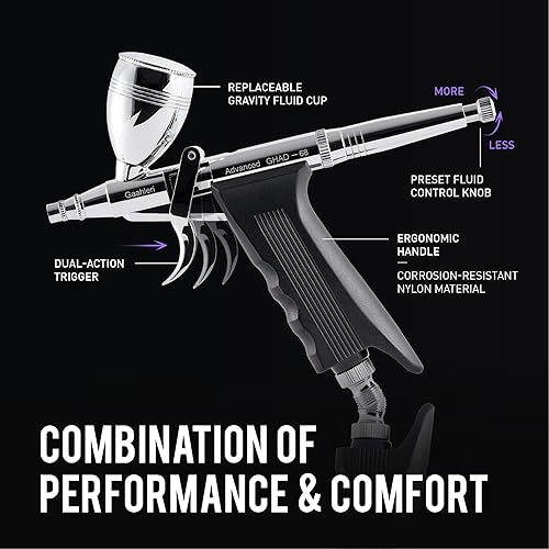 Gaahleri Kit de aerógrafo, pistola de aerógrafo Juego de alimentación por gravedad de doble acción, agujas de 0.38 y 0.020 in, vaso de líquido de