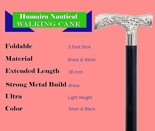 Miniatura 2 de Bastón de latón antiguo, bastón de lujo con mango plateado de latón para hombres y mujeres, regalo