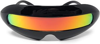 Futuristic Cyclops Mirror Single Lens Oval Sunglasses Red Sunset Lens