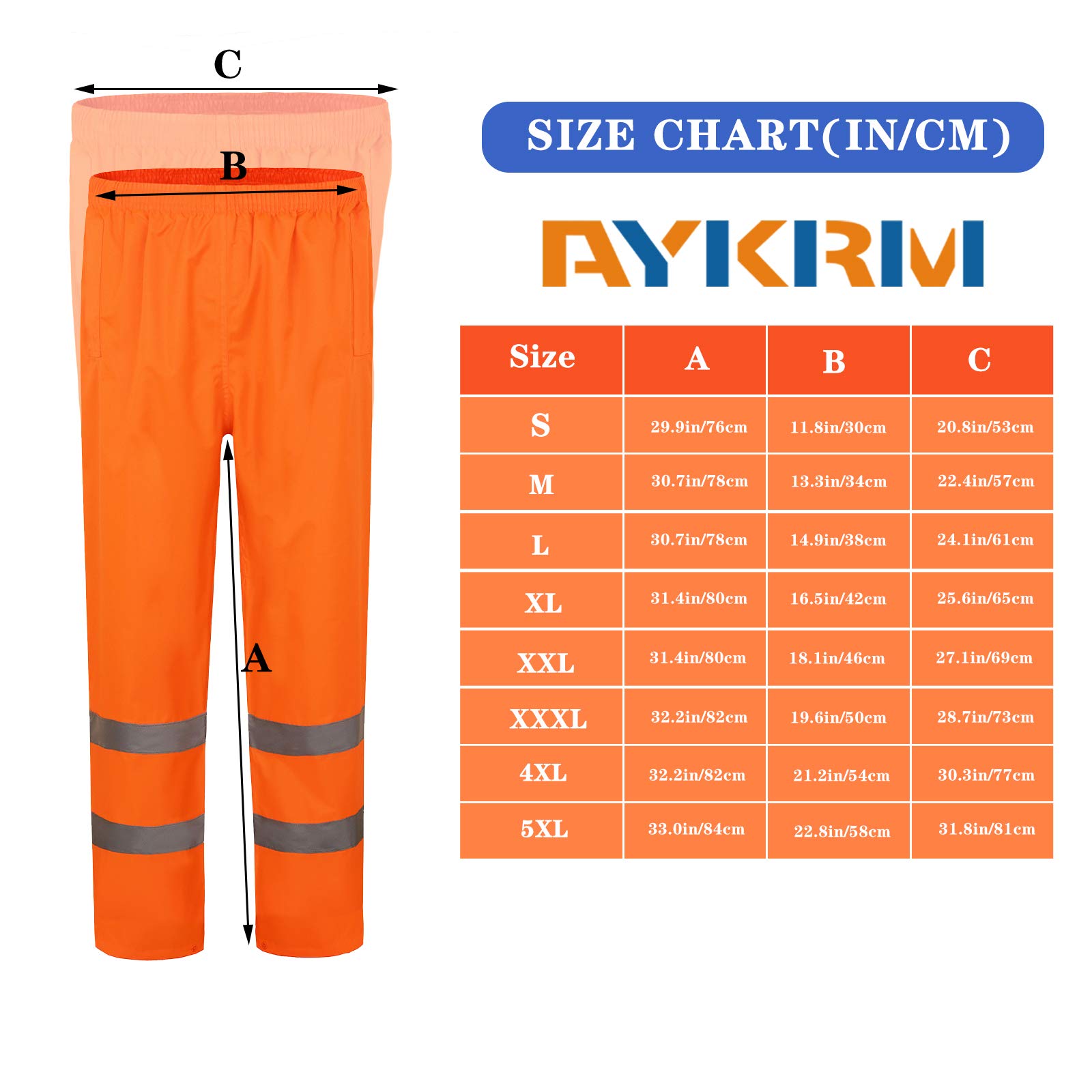 AYKRM Pantalon de Pluie Travail réfléchissant de sécurité Haute visibilité