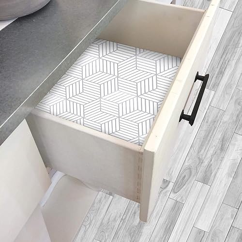 Miniatura 5 de WENMER Papel tapiz hexagonal geométrico, papel de contacto de 17.71 x 78.7 pulgadas, papel tapiz hexagonal geométrico plateado para despegar y