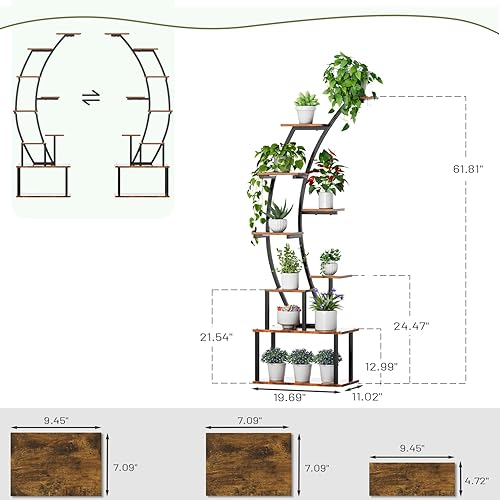 Miniatura 3 de Soporte para plantas de interior con luces de crecimiento, paquete de 2 estantes esquineros de 63 pulgadas de alto con gancho, organizador de
