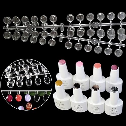 Miniatura 3 de Honbay 240 piezas de plástico redondo de uñas postizas a color, consejos de exhibición de arte de uñas transparentes con adhesivo para entrenamiento