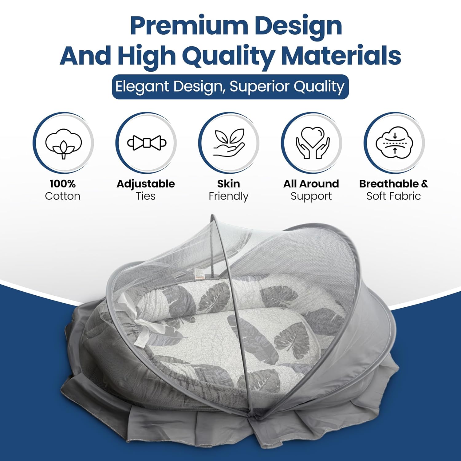 Baby Lounger for Newborn 0-24 Months, with Mosquito Net, Breathable & Soft Baby Nest, Portable & Lightweight (Grey) - Image 4