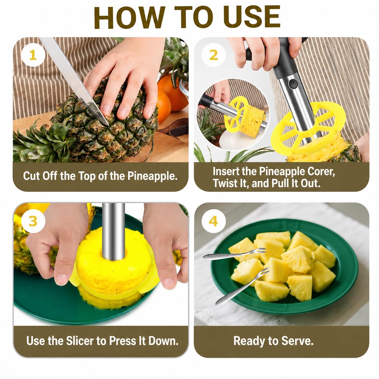 8 Pièces Coupe Ananas 2ème Génération, Éplucheur Ananas | Set outil ananas cuisine avec 1 coupe et 6 fourchettes en acier inoxydable, pour fêtes familiales et pique-niques
