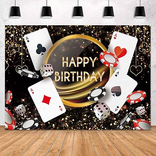 Sensfun Telón de fondo de cumpleaños de Las Vegas Casino Night Happy Birthday Fotografía Dados Poker Fiesta de Cumpleaños Banner Decoraciones Sesión