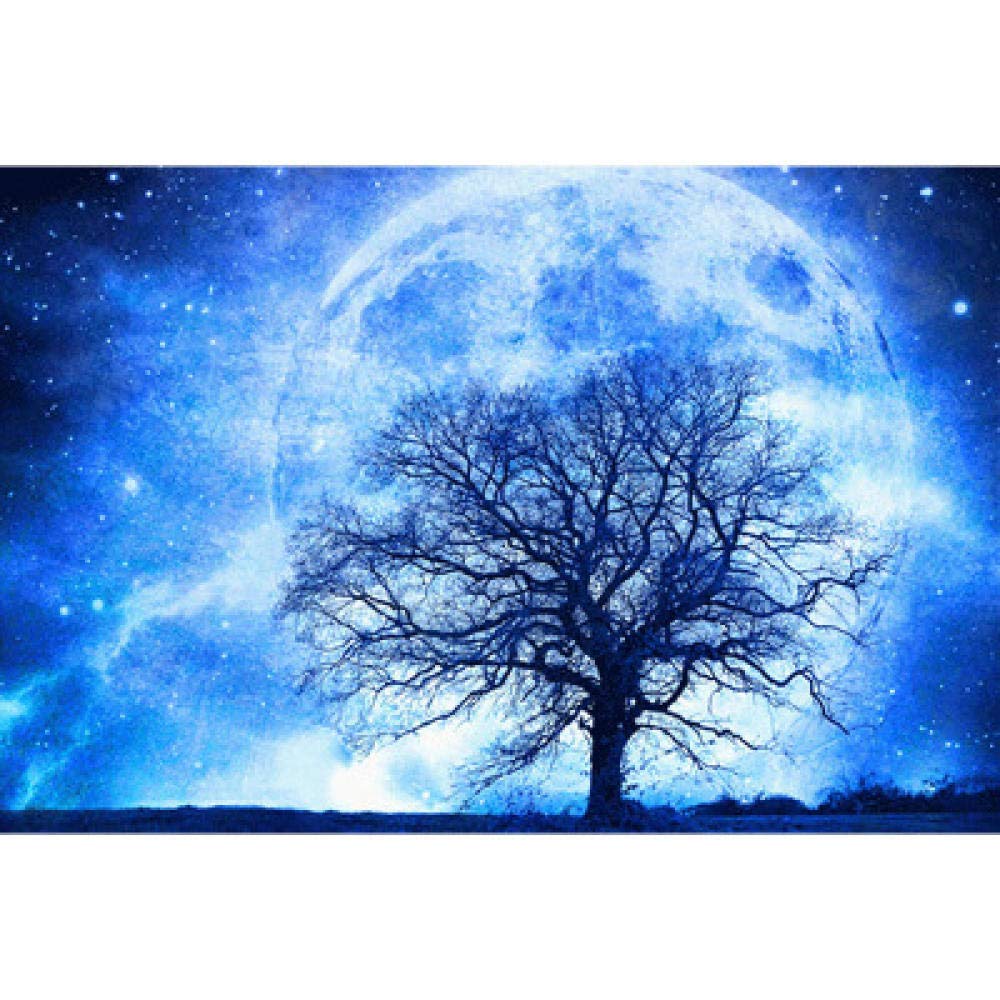 Mosaïque kit broderie diamant 5D arbre lune bleue paysage peinture strass carrés 50x65