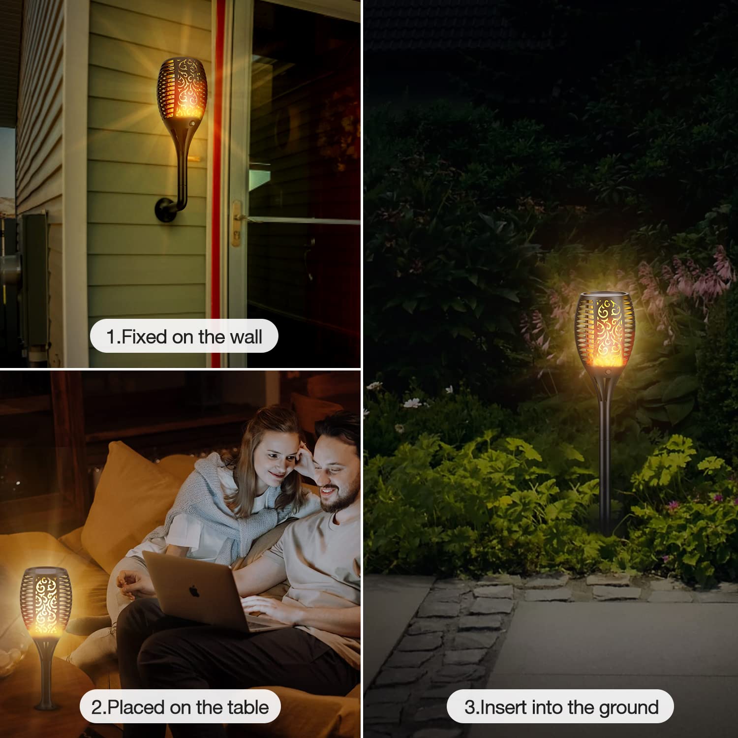 4x Solar-Flammenfackeln Für Garten & Terrasse – IP65 Wasserdicht, Automatisch Ein-/aus