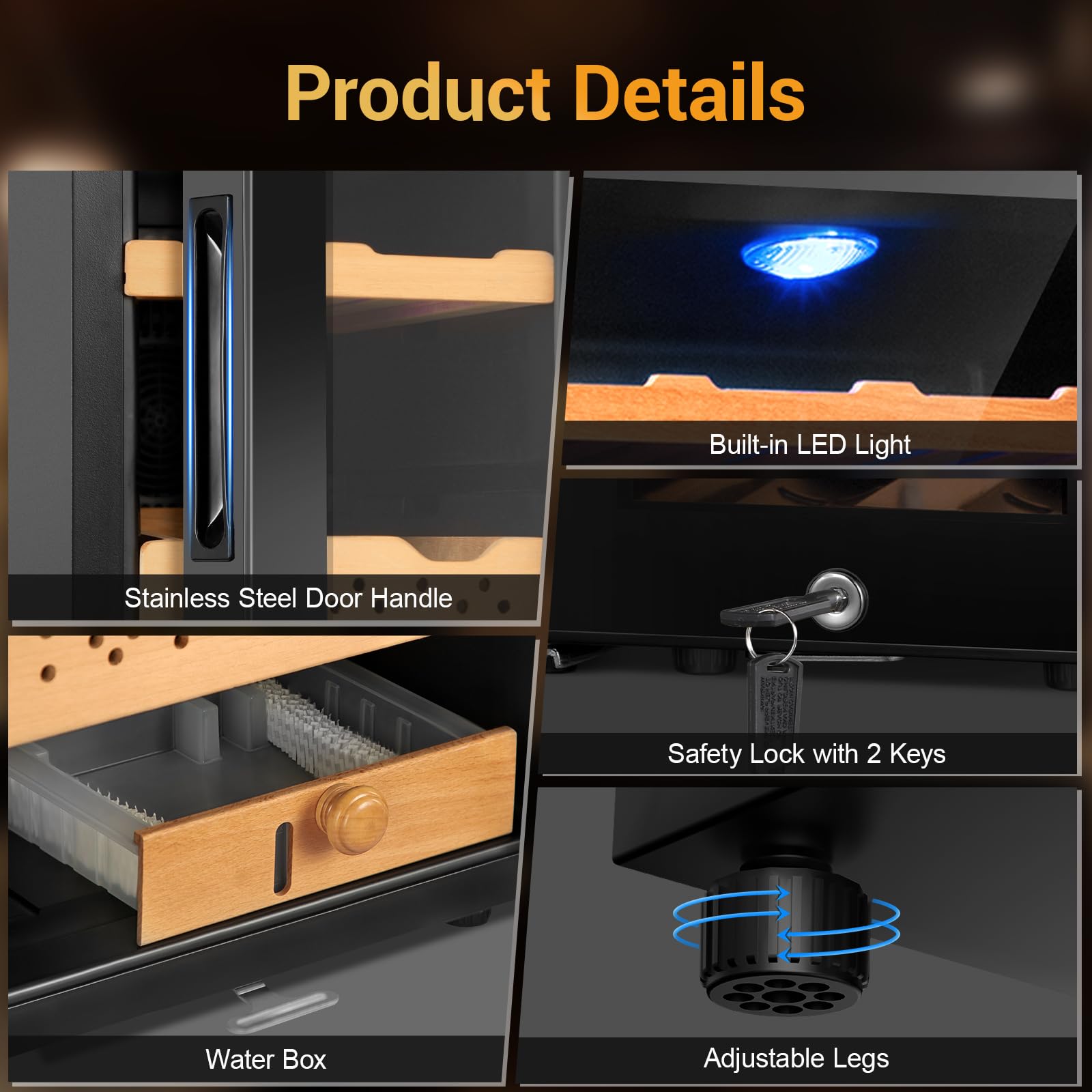 70l Electric Humidor – Large Capacity 400 Count Electric Humidor Cooler | Smart Temperature & Humidity Control | Spanish Cedar Wood Shelves, Digital LED Screen & Safety Lock | Christmas Gift For Men on Fridge.com - View 4
