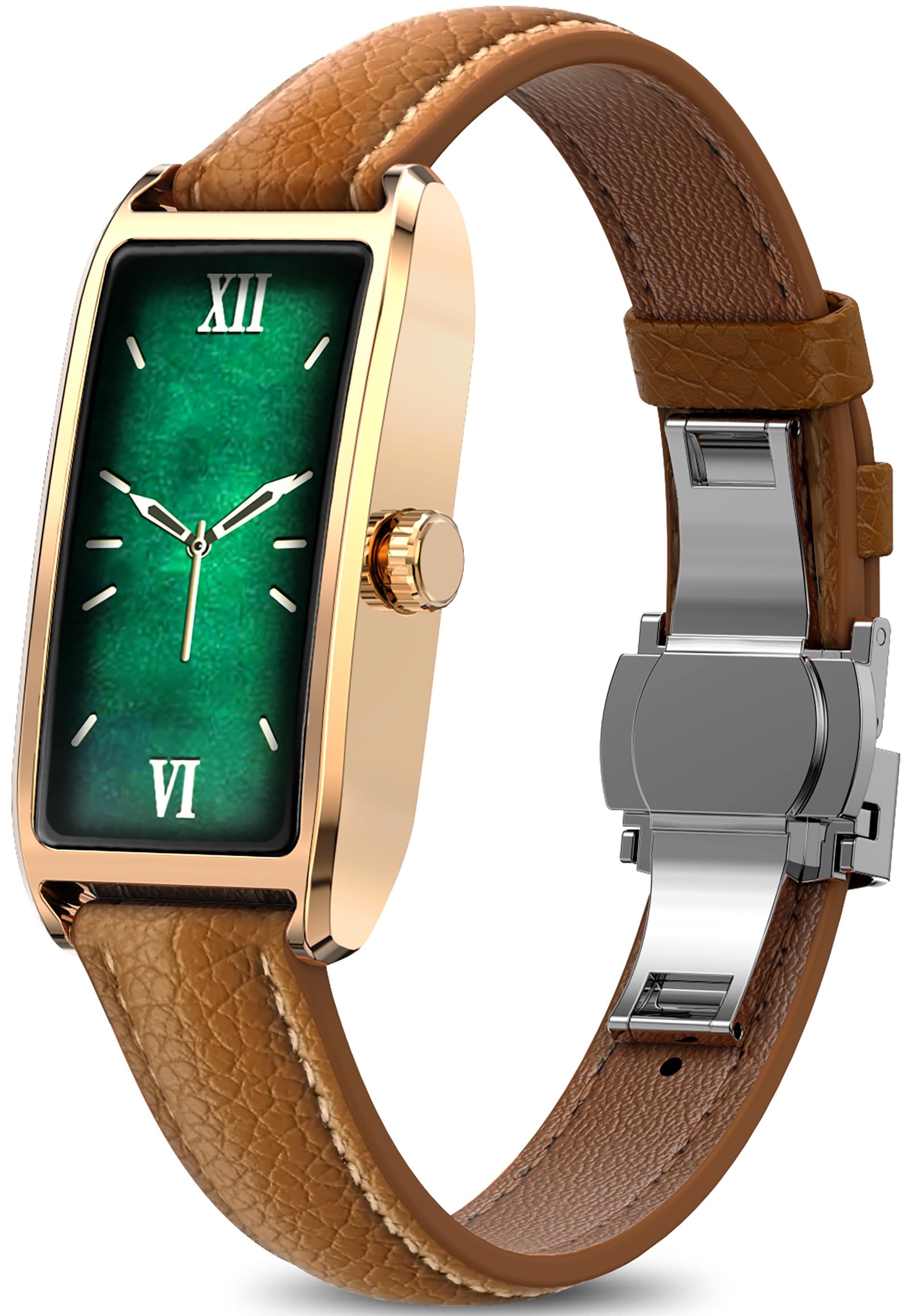 Fitness Tracker Mujer Elegante Smartwatch con Monitor de Sueño Frecuencia Cardíaca Podómetro Contador de Calorías Ciclo Menstrual Relojes de Lujo para Mujeres Cuero Rosa Smartband