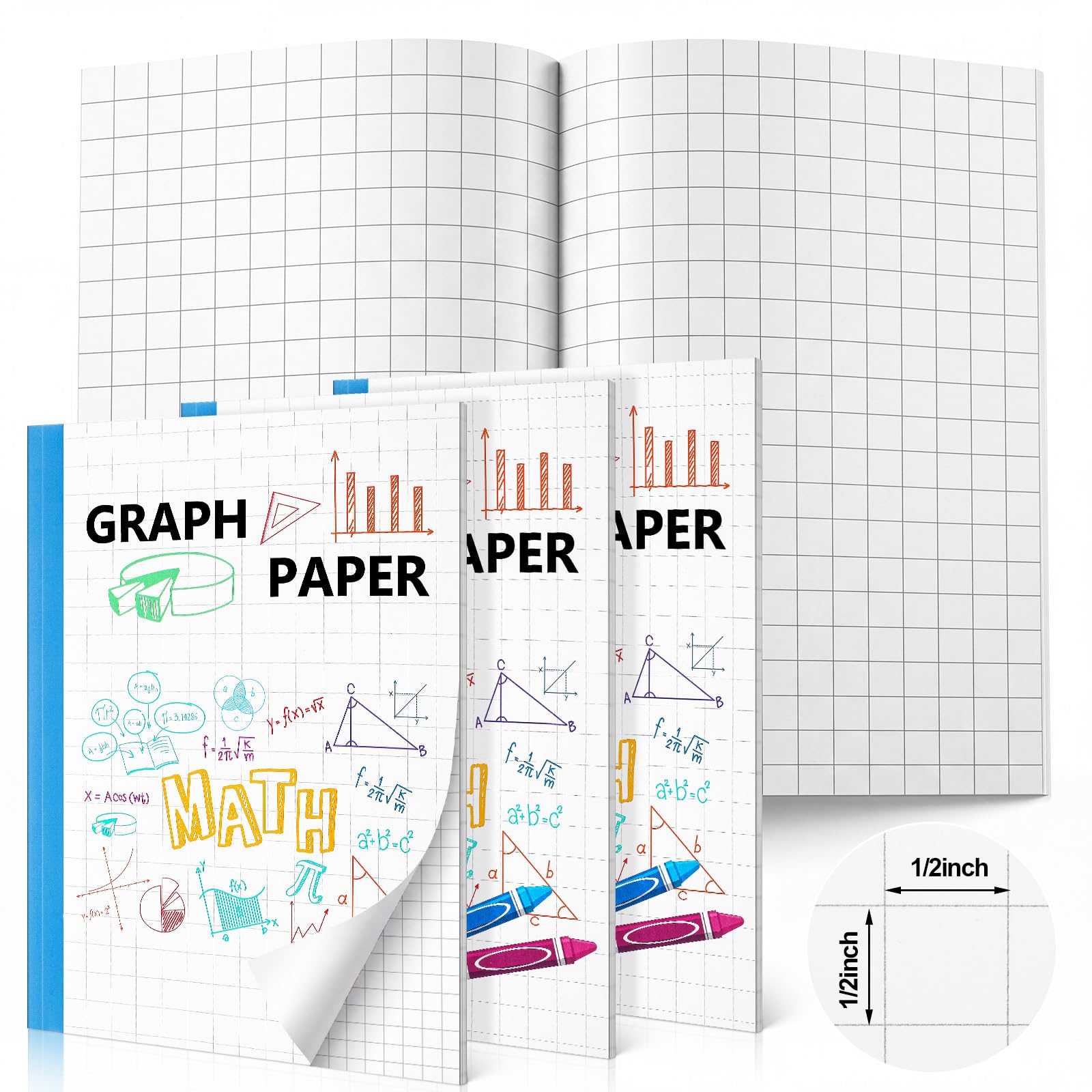 Ctosree 3 opakowania papieru milimetrowego dla dzieci 1/5.1 cm kwadraty matematyka papier graficzny kompozycja notatnik 20 x 28 cm notatnik w kratkę w kratkę dla dzieci przybory szkolne