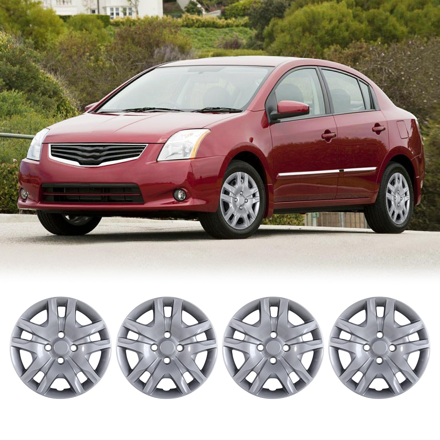 Winjet 16" Hubcaps for 2007-2012 Nissan Sentra Wheel Rim Covers, [Only Fit Iron Hub &amp; Steel Wheel] Heavy Duty PP Material, Install Using Original Screws (16 Inch Set of 4, Lacquer)