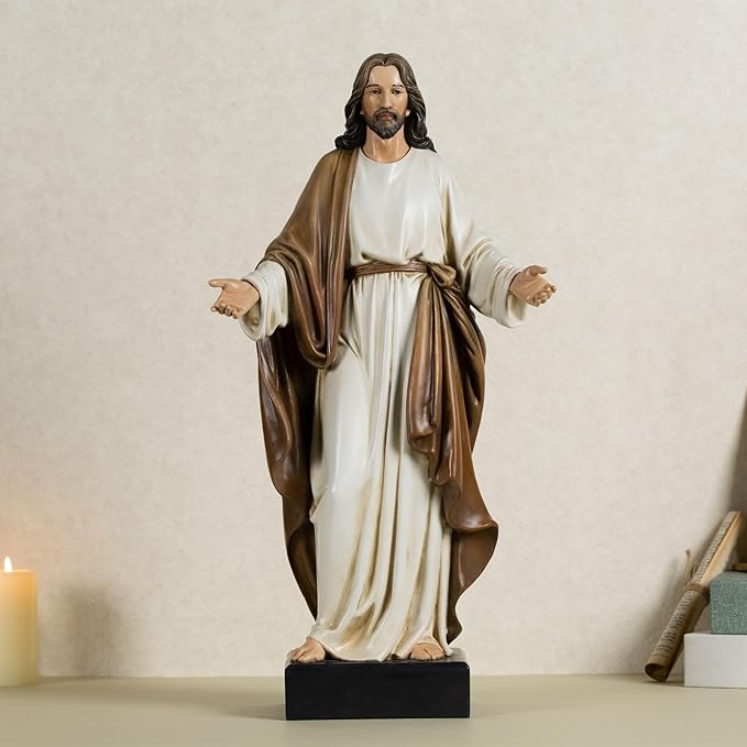 Estatua de Jesús 20 pulgadas, brazos abiertos, resina pintada a mano miniatura 2