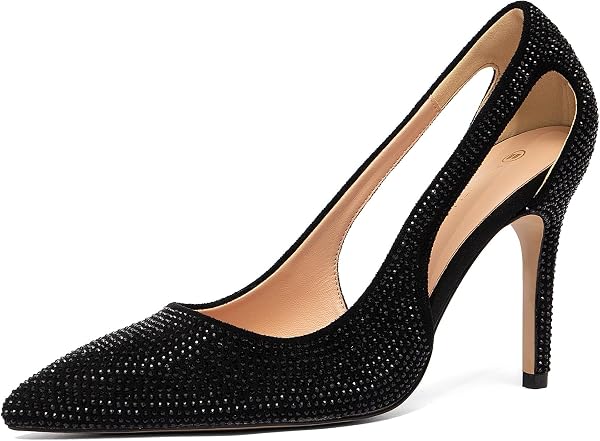 NEWBELLA Women's Glitter Stiletto Heels Pointed Toe Sparkly Dress Shoes