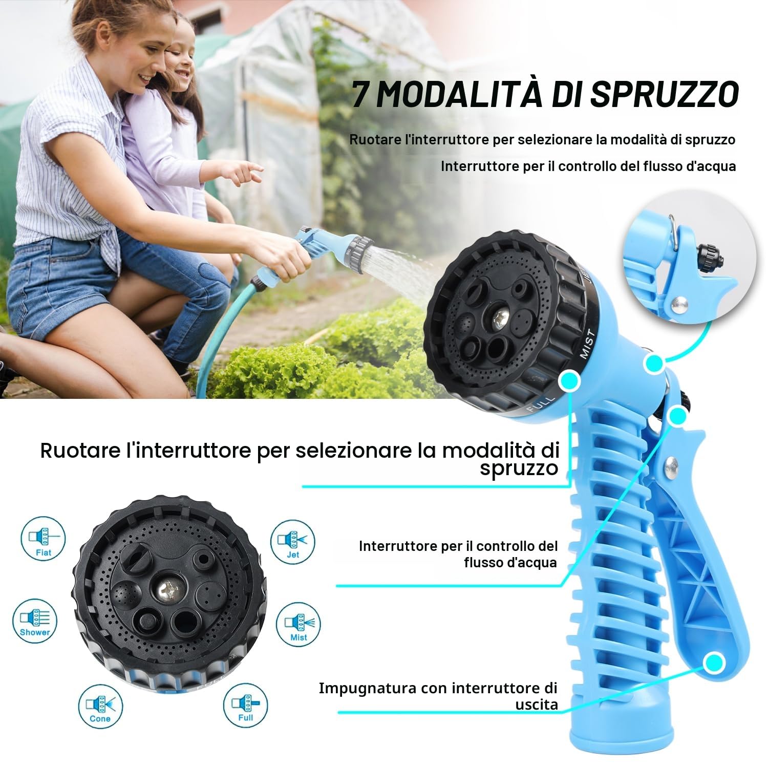 HERZO Tubo da Giardino Flessibile da 30M, Resistente e Anti-Nodi con Pistola per Irrigazione a 7 Impostazioni, Perfetto per l'uso in Giardino (100FT)