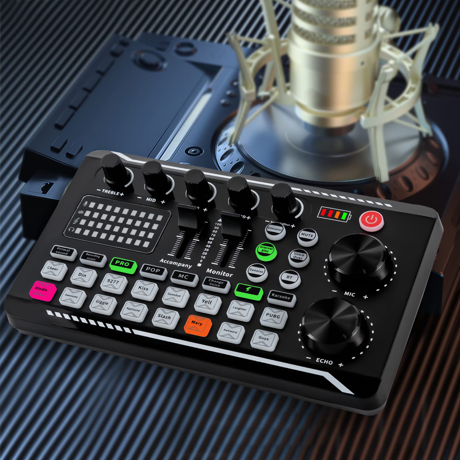 Scheda audio Live Sound Effects Board, F998 Bluetooth Stereo Audio Mixer con effetti DJ mixer e cambio vocale, microfono per Youtube Live Streaming PC, studio di registrazione e gaming