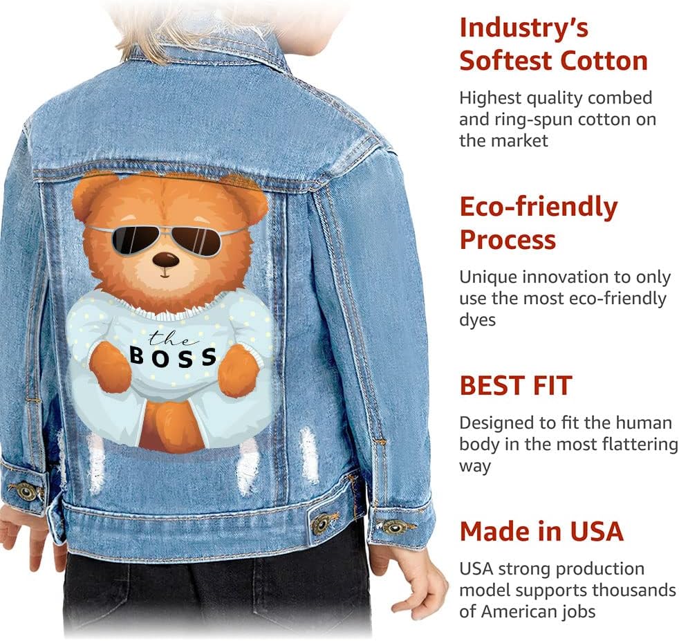 Cool Bear Toddler Denim Jacket - Funny Design Jean Jacket - Graphic Denim Jacket for Kids