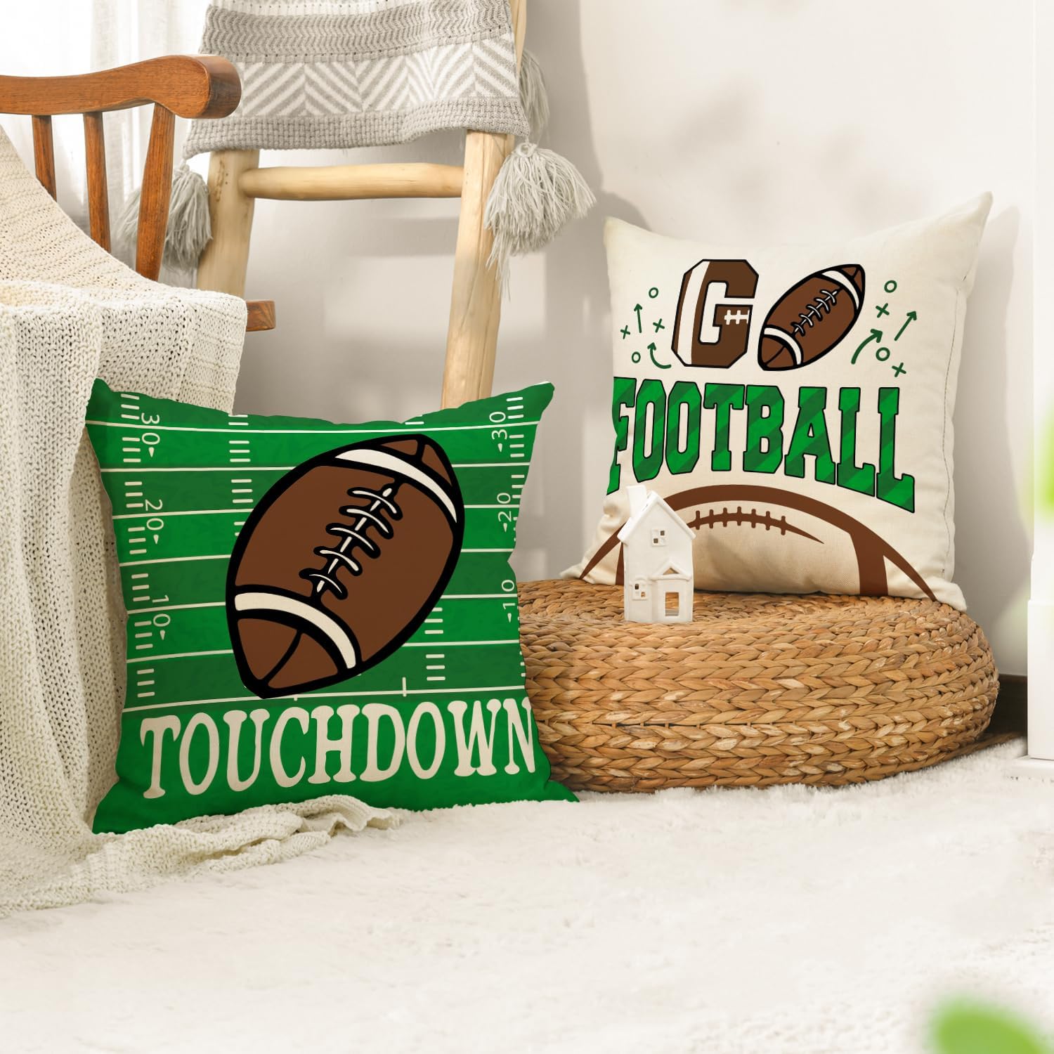 AVOIN colorlife Football Game Time Throw Pillow Covers, 18 x 18 Inch American Football Game Cushion Case for Sofa Couch Set of 4 - Image 5
