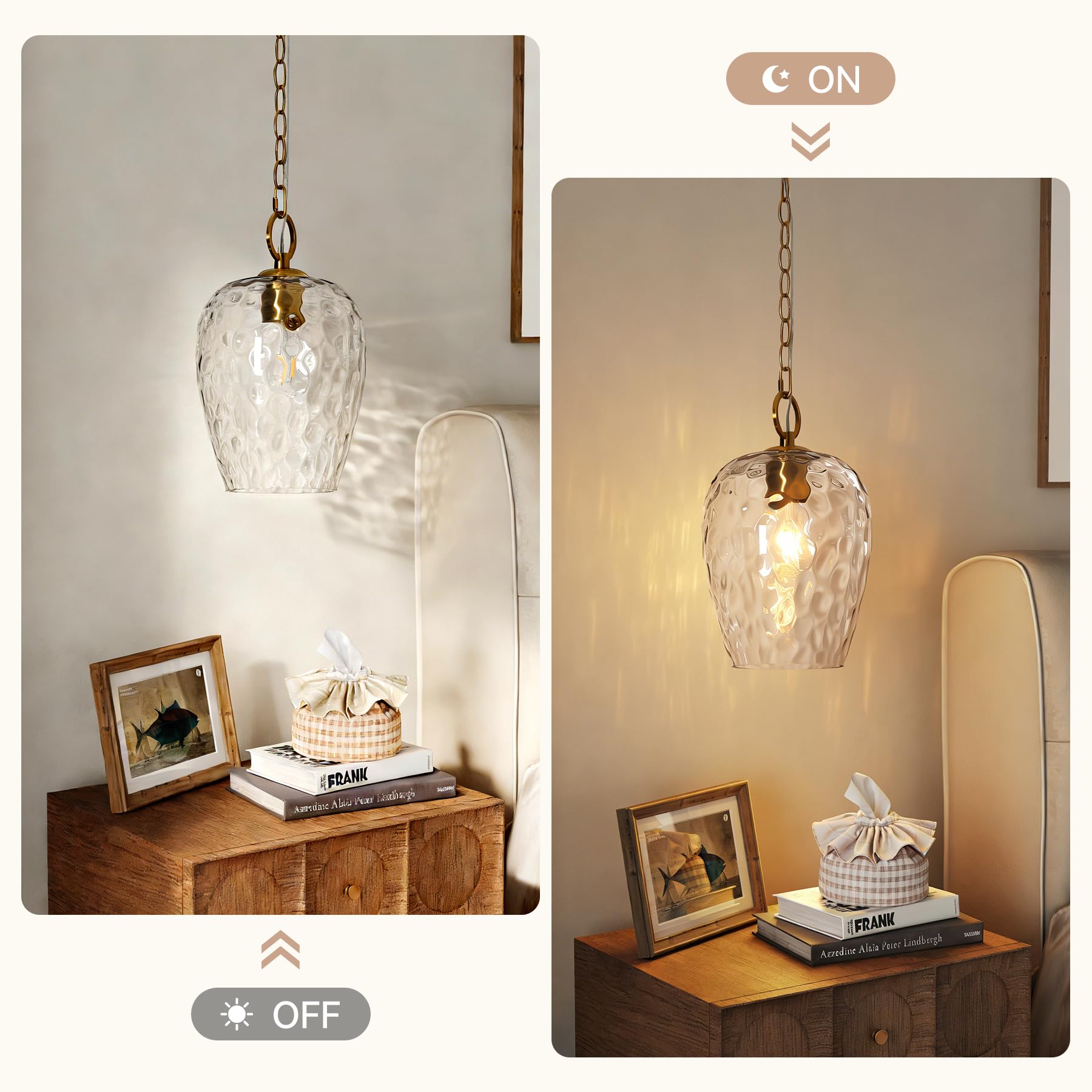 Tribesigns Pendelleuchte mit Gehämmertem Glasschirm, 152 CM Höhenverstellbar Ø22 CM, Dimmbar, Hängelampe Esstisch E27 Fassung, Modern Hängeleuchte für Esstisch Wohnzimmer Küche Schlafzimmer