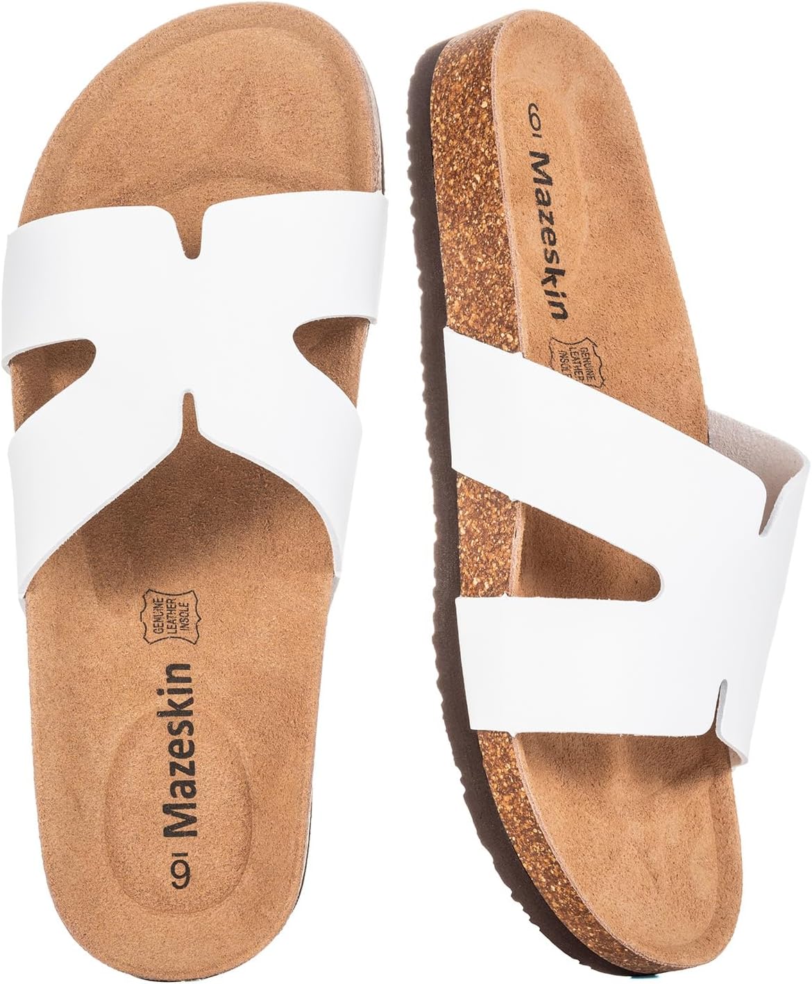 mazeskin Genuine Leather Orthopedic Summer Slide Sandals for Women with Arch Support,Orthotic Footbed for Plantar Fasciitis Flat Feet