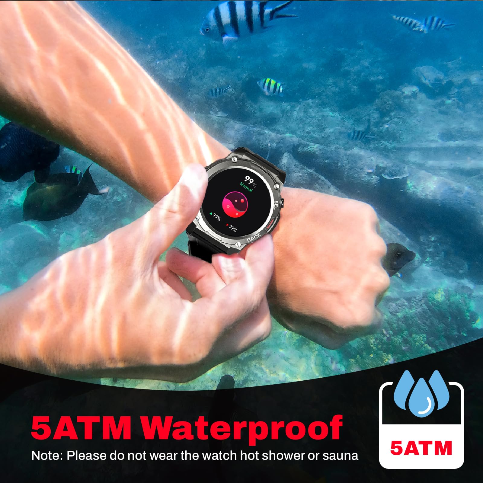 Smart Watch,1.43" AMOLED Display,70+ Days Battery Life,100+ Sports Modes Rugged Military Smartwatch for Android iPhone(Call Receive/Dial),100M Waterproof Fitness Tracker Heart Rate Monitor