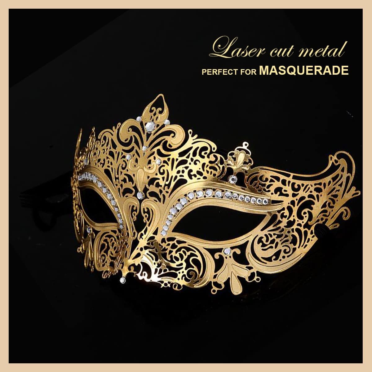 Cosmer Masquerade Mask for Women Shiny Laser Cut Metal Rhinestone Mask Party Porm Ball Mask - Image 3