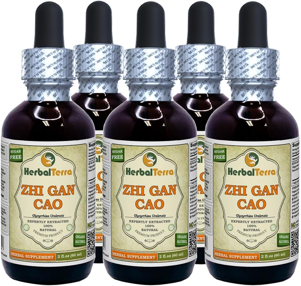 Zhi Gan Cao (Glycyrrhiza Uralensis) Glycerite, Dried Processed Root Powder Alcohol-Free Liquid Extract (Brand Name: HerbalTerra, Proudly Made in USA) 2x4 fl.oz (2x120 ml)