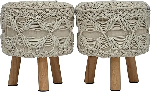 EFTILE HOME Taburete de 2 pies hecho a mano de madera con 3 patas para sala de estar, dormitorio, guardería, patio, pasillo, salón, muebles