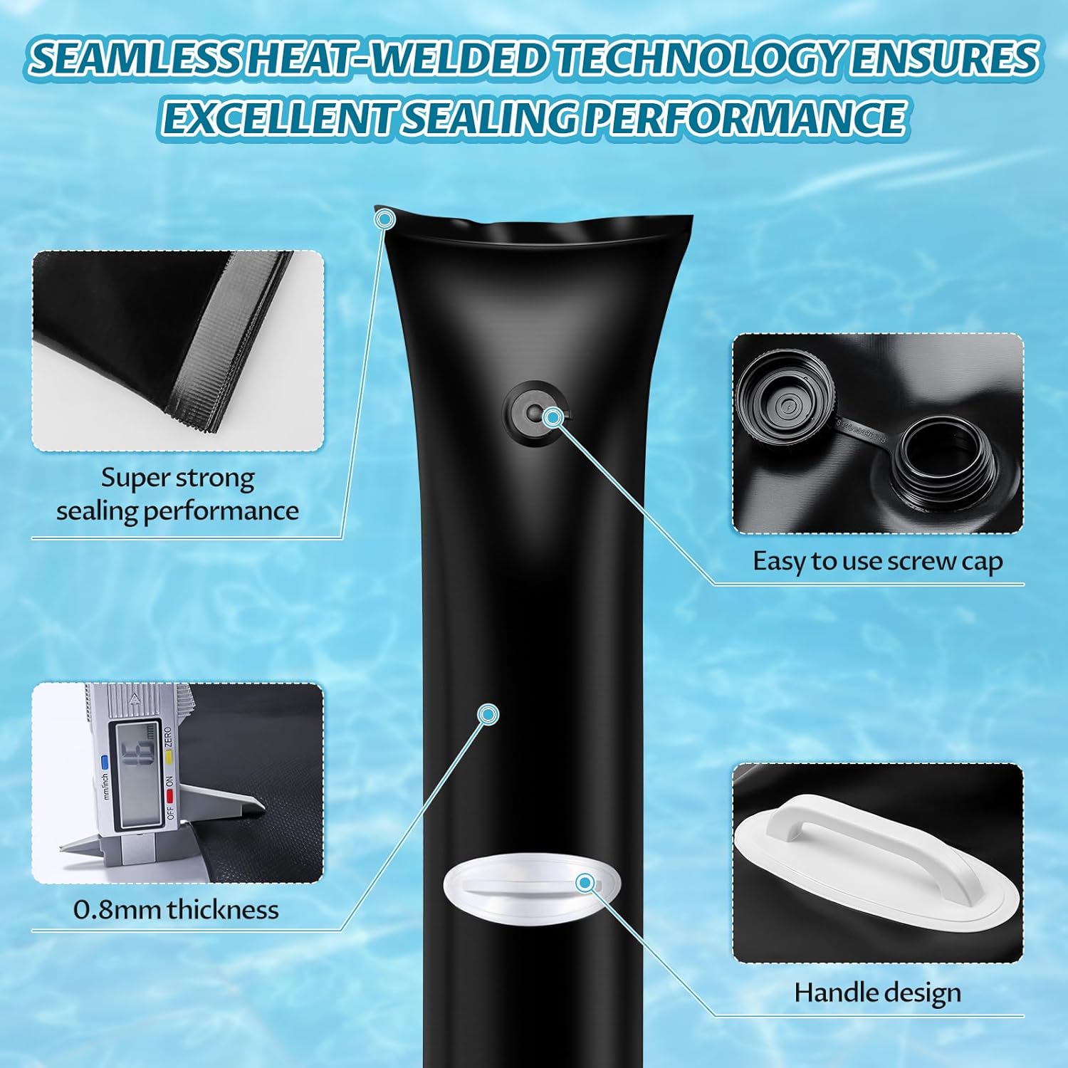 Tryly 3 Layer Composite Material Winter Pool Water Tube with 2 Handle, Thickened 0.8mm PVC Water Weight Bags, Super Strong Frost and Tear Resistance, for Inground Pool Cover (8Ft 4Pcs Black)