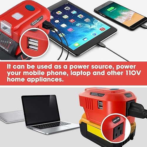 Miniatura 5 de Adaptador de cargador USB Dewalt, para Dewalt inversor alimentado por 150 W, convertidor de 18 V CC a CA 110 V 120 V con luz LED