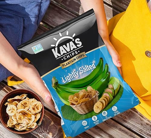 Miniatura 7 de Kava's Chips de plátano ligeramente salados 2.5 onzas (2.50 oz), 24 unidades, vegano, sin gluten, plátano original, aperitivo saludable