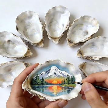 40Pcs 4"-5" Oyster Shells for Crafts Natural Large Oyster Shells for DIY Crafting, Home Vase Filler, Xmas Ornaments, Bulk Sea Shells for Chicken