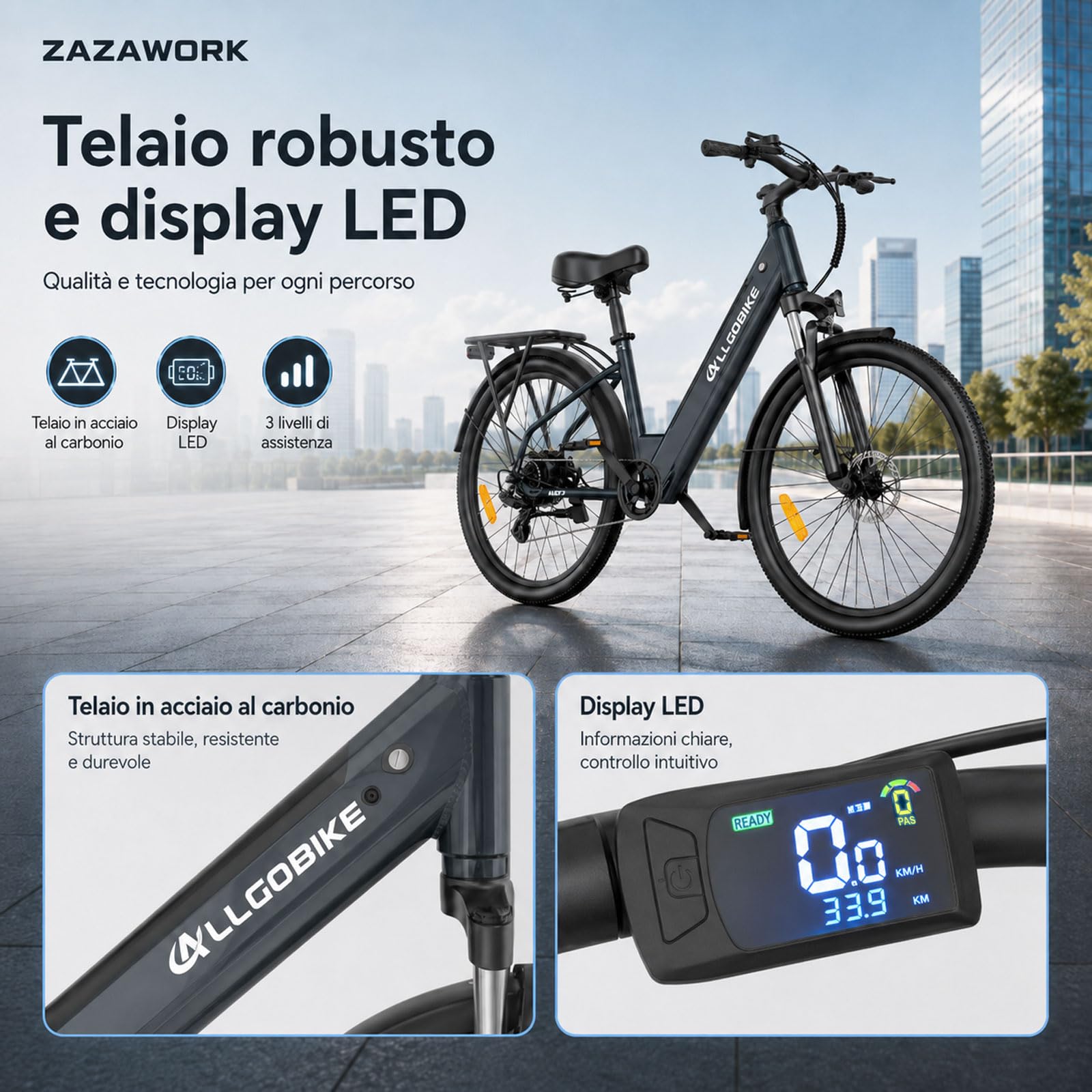 Bici Elettrica City 27.5"E-bike in ，con Batteria 36V15Ah e Autonomia 85km - Bicicletta a Pedalata Assistita Uomo Donna con Cambio 7 Velocità e Ammortizzatore per Urbana