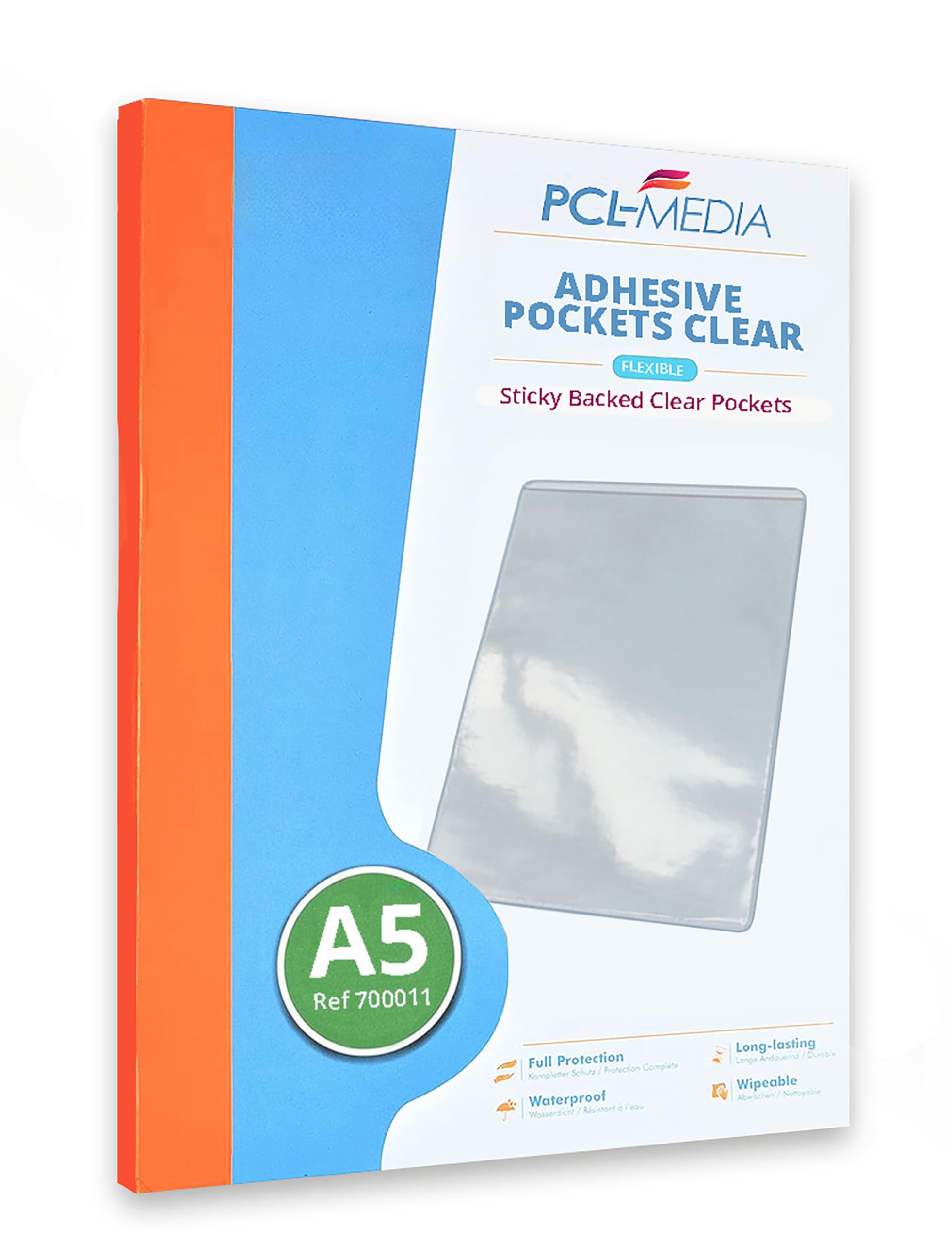 PCL Media ltd® Self Adhesive Clear A7 Pocket 115 x 80mm (Pack of 25) Short Edge Opening Adhesive Holder Pocket Protectors - Adhesive Documents Pocket - Self Adhesive Card Holder - Adhesive Pockets — image 1