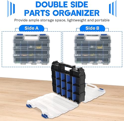 Miniatura 3 de Organizador de piezas pequeñas  Caja de almacenamiento para herramientas, caja de herramientas con 34 compartimentos, caja organizadora de doble