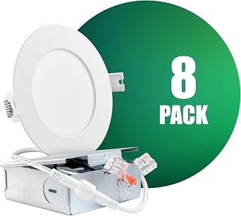 QPLUS 8 Pack 4-Inch Ultra Thin LED Recessed Light with Junction Box, 3000K Warm White, Dimmable, IC Rated, 10W = 75W, 750 Lumens, ETL, Energy Star, CSA Approved