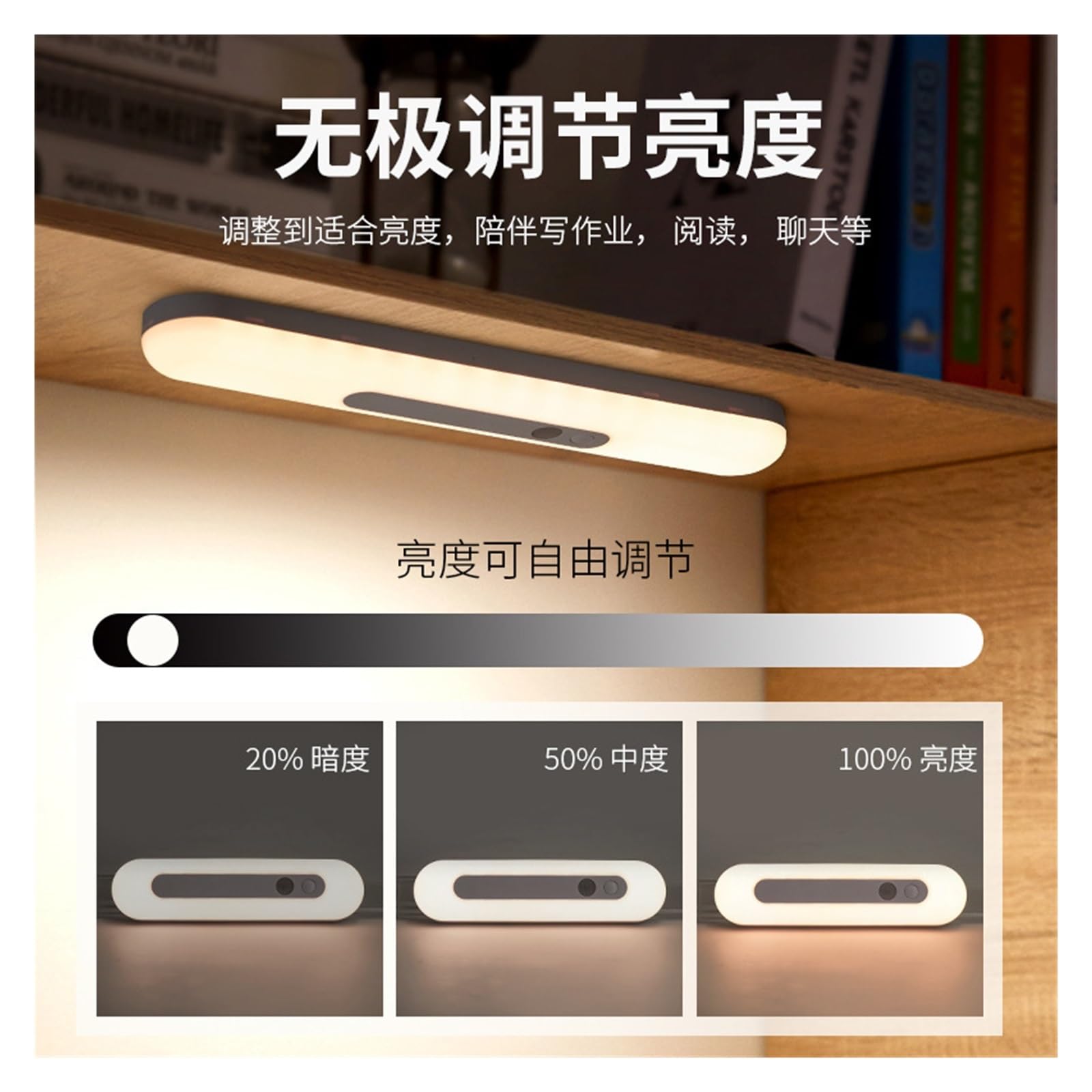 Luces Bajo Armario Luz Led Con Sensor De Movimiento, Lámpara Armario Recargable Por USB, Debajo Del, Interior, Baño, Dormitorio, Cocina, Nocturna(18cm(1200mah),Warm light)